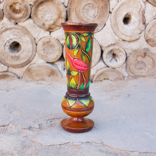 Hand-carved Wood Vessel - Flamingo