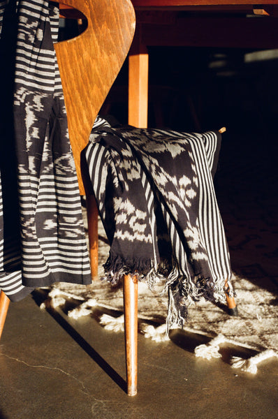 Ikat Blanket - Dark Navy & Grey