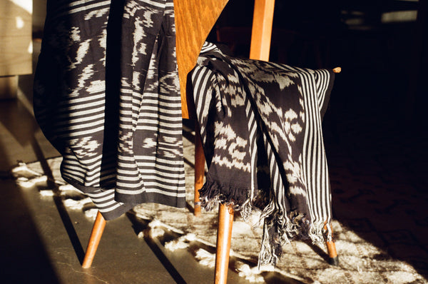 Ikat Blanket - Dark Navy & Grey