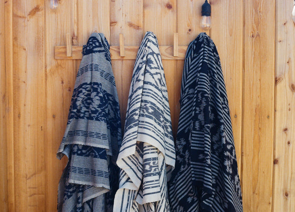 Ikat Blanket - Dark Navy & Grey